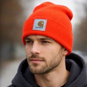 Carhartt A18 Knit Cuffed Beanie Blaze Orange Made in Canada Watch Cap OS 💚